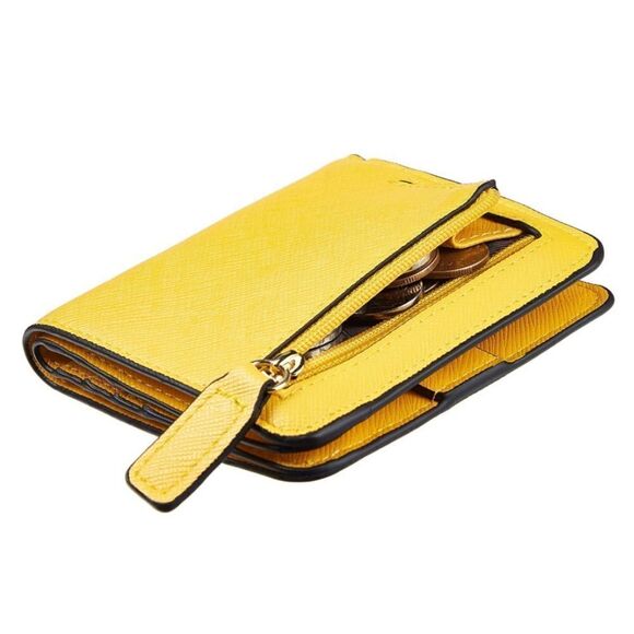 Yellow Leather Compact Wallet  - Picture 1 of 5